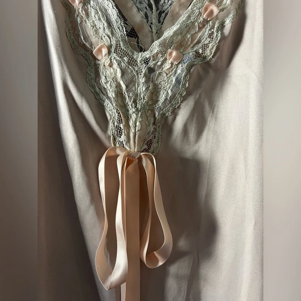 Vintage Alice Maloof Satin Nightgown Slip Dress – Pink Lace Trim Lingerie Medium - Picture 3 of 11